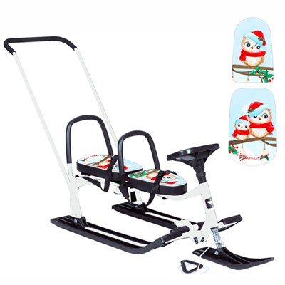 Снегокат 505 высокий SNOWKAT TWINS BABY PUSH для двоих, с 2 склад спинк. П-обр толкат. Совы карнавал - фото 26588483