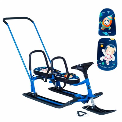 Снегокат 505 высокий SNOWKAT TWINS BABY PUSH для двоих, с 2 склад спинками П-обр толкатель Галактика - фото 28042274