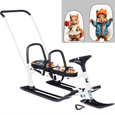 Снегокат 505 высокий SNOWKAT TWINS BABY PUSH для двоих, с 2 склад спинками П-обр толк.Бельчата - фото 28048712