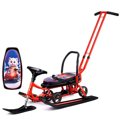 Снегокат 111 SNOWKAT Mobile Котик на красном снегоходе с Т-образным толкателем - фото 28525358