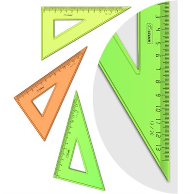 Треугольник 30° 13см СТАММ пластиковый, прозрачный, неоновые цвета, ассорти 323992. - фото 30652838