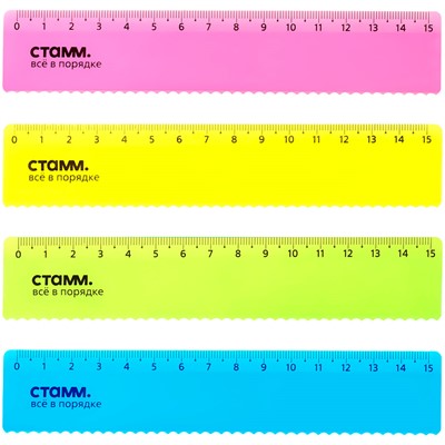 Линейка пластик 15см СТАММ с волнистым краем, прозрачная, неоновые цвета, ассорти 351446 - фото 33001904