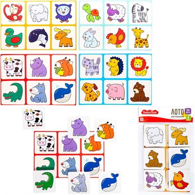 Лото для малышей Зверята 4 карточки, 24 фишки Baby Toys 05613 - фото 33143706