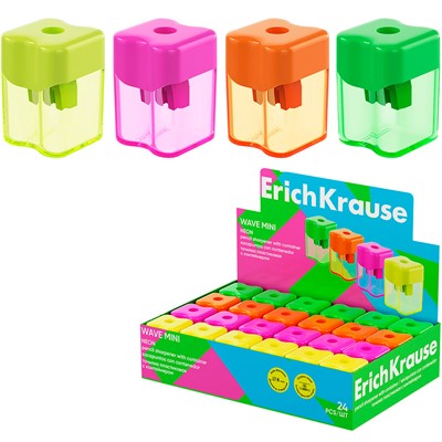 Точилка пластик Wave Mini, Neon с контейнером ассорти 60058 ErichKrause - фото 41771631