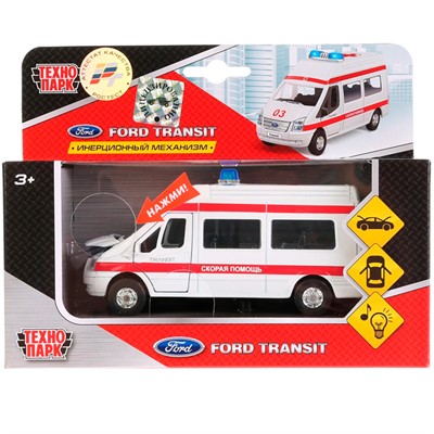 Модель SB-13-02-1 Ford Transit Скорая помощь Технопарк  в коробке - фото 47039784