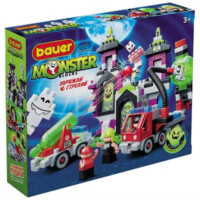 Конструктор Bauer 824 Monster blocks Набор большой дом с привидениями, пушкой, машиной, 3-мя охотниками - фото 47040580