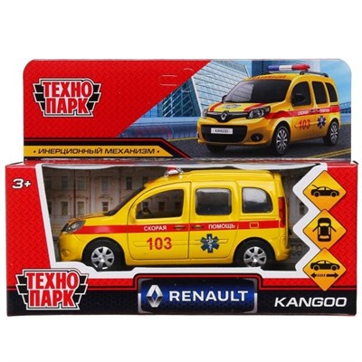 Модель KANGOO-12AMB-YE RENAULT KANGOO Реанимация желтый Технопарк  в коробке - фото 47041697