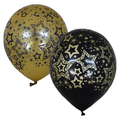 Шар 12" 30 см BLACK&GOLD 5 ст. рис Голливуд  6055462 25 шт /цена за упак/ - фото 47043704