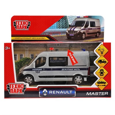 Модель MASTER-14SLPOL-SR RENAULT Master ПОЛИЦИЯ 14 см, двер,серебрист Технопарк в коробке - фото 47044572