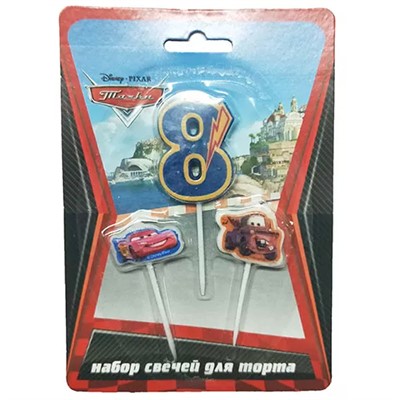 Свечи  Дисней Тачки  цифра 8, тачки 2шт  6029951 - фото 47045257