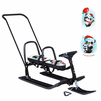 Снегокат 505 высокий SNOWKAT TWINS BABY PUSH для двоих, с 2 склад спинками П-обр толк.Панды маскарад - фото 47045676