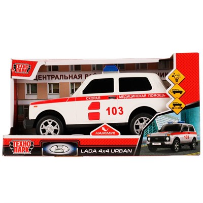 Модель URBANBLACK-20PLAMB-WH LADA 4x4 URBAN СКОРАЯ 19,5 см Технопарк  в коробке /36/ - фото 47045753