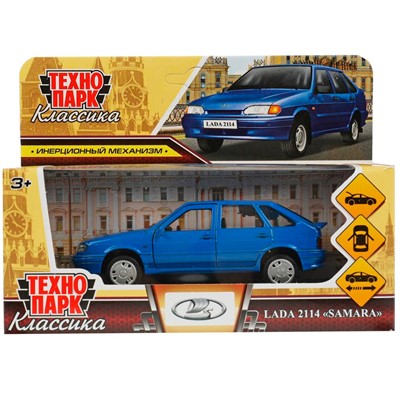 Модель 2114-12-BU LADA -2114 "SAMARA", 12 см, двери, багаж, инерц., синий Технопарк  в коробке - фото 47047995