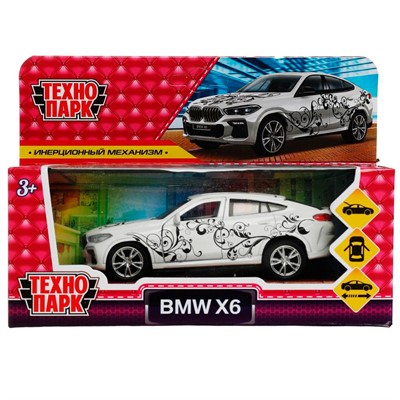 Модель X6-12GRL-WH BMW X6 ДЛЯ ДЕВОЧЕК 12 см, двери, багаж, инер, белый Технопарк в коробке - фото 47048272