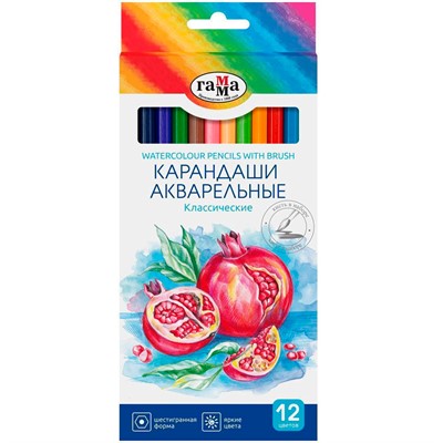 Карандаши 12 цв акварельные Гамма Классические с кистью 356616 - фото 47050836