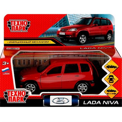 Модель LADANIVA-12-RD LADA NIVA длина 12 см, двери, багаж, инерц, красный Технопарк  в коробке - фото 47051953