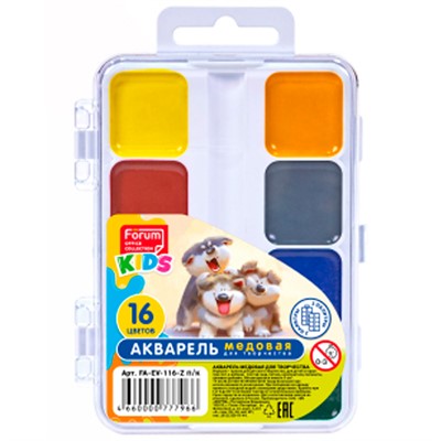 Акварель 16цв FORUM Office Collection KIDS Зверята б/к FA-EV-116-Z п/к - фото 47057231