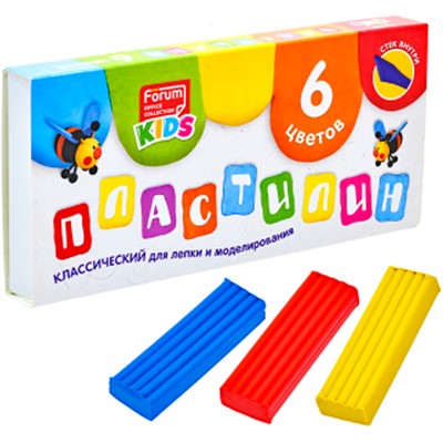 Пластилин 6цв "Детский" 120гр. со стеком FORUM Office Collection KIDS FPL-106 - фото 47057318