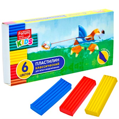 Пластилин 6цв "Зверята" 120гр. со стеком FORUM Office Collection KIDS FPL-106-Z - фото 47057452