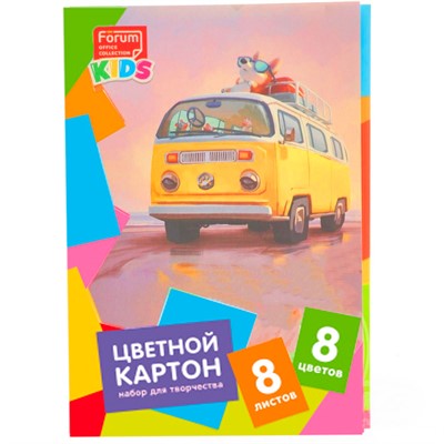 Картон цв. А4  8л.  8цв. "Зверята" FORUM Office Collection FK-7408-Z - фото 47057543