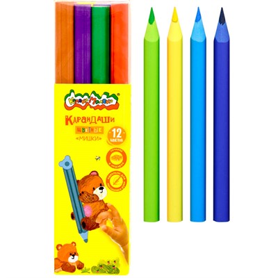 Карандаши цветные 12 цв. Каляка-маляка Jumbo МИШКИ с точилкой КПКМ12-М - фото 47059857