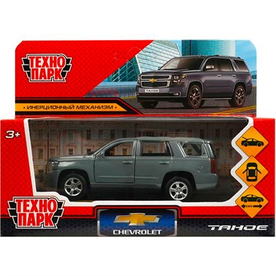 Модель TAHOE-12-GY CHEVROLET TAHOE 12 см, двери, багаж, инерц, темно серый Технопарк в коробке - фото 47060394