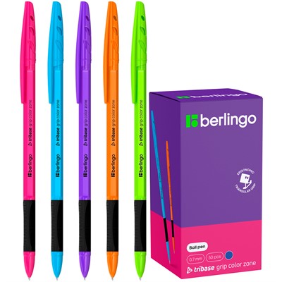 Ручка шариковая синяя 0,7мм Berlingo "Tribase grip color zone" 355452 - фото 47060619