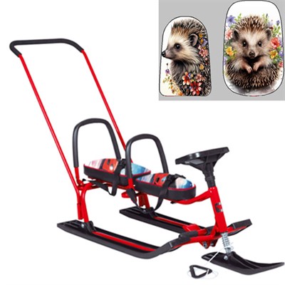 Снегокат 505 высокий SNOWKAT TWINS BABY PUSH для двоих, с 2 склад спинками П-обр толк.Ежики - фото 47063127
