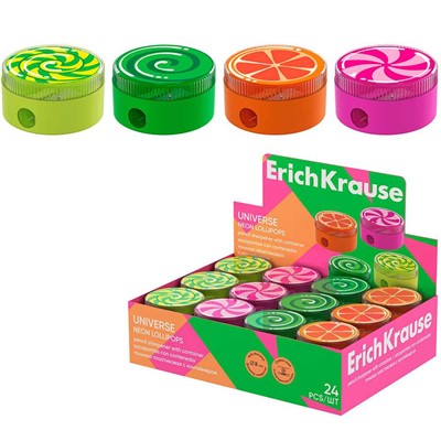 Точилка пластик Universe, Neon Lollipops, с контейнером, ассорти 60008 Erich Krauze - фото 47074460