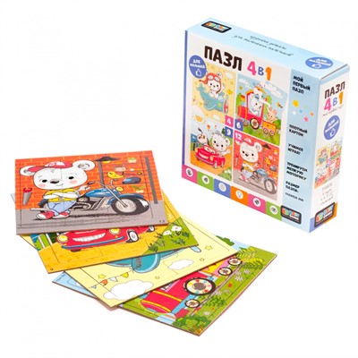 Пазл 4 в 1 4-6-9-12 эл Baby Games. Миша путешественник. 07876 - фото 47075274