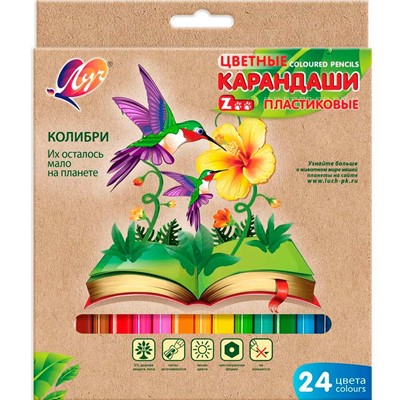 Карандаши цветные 24 цв. ZOO шестигранные 29С 1742-08 ЛУЧ - фото 47083643