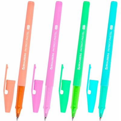 Ручка шариковая синяя PATRIOT PASTEL ассорт BRAUBERG, 143967 - фото 47093355