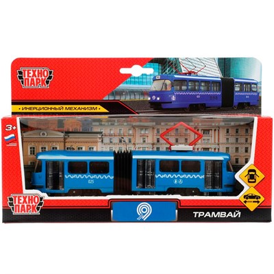 Модель SB-18-01-BL-WB(NO IC).23 ТРАМВАЙ с гармошкой, 19 см Технопарк  в коробке /48/ - фото 47949140
