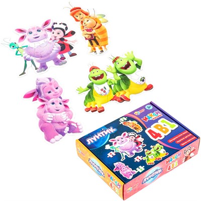 Пазл Макси 4 в 1: 3, 3, 4 и 4 дет. Лунтик. 4630395010313 - фото 47949361