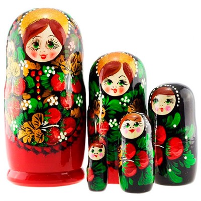 Деревянная Матрешка 5 мест большая - зеленоглазая ягоды клубники MS0504a-asta-01 - фото 48426833