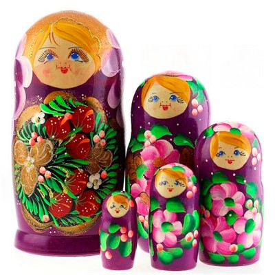 Деревянная Матрешка 5 мест медальон с ягодами-фиолетовая MS0504a-pahN-03 - фото 48426856