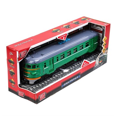 Модель COMTRAIN-30Pпластик свет-звук ЭЛЕКТРИЧКА 30 см, 4 кнопки,инерц,зелен с белым Технопарк в кор. - фото 48427115