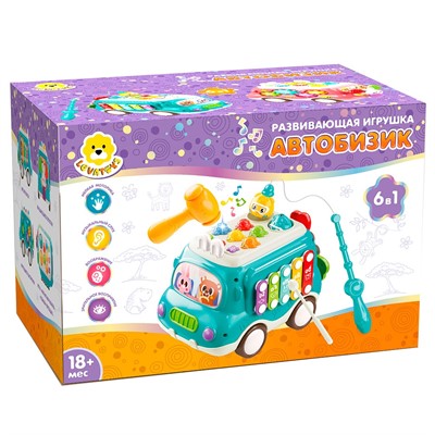 Игрушка развивающая Levatoys MK985 Автобизик зеленый в кор. - фото 48664709