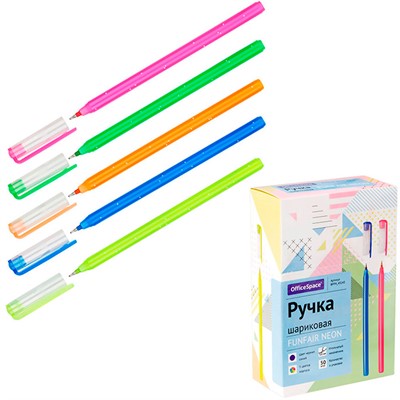 Ручка шариковая OfficeSpace "Funfair neon"синяя  0,6мм, на масляной основе 312035 - фото 53648524