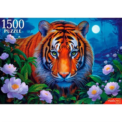 Пазл 1500 Ночной тигр в цветах Ф1500-6636 - фото 54118006