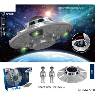 Игрушка на батарейках MW7788 Летающая тарелка в коробке - фото 56597504