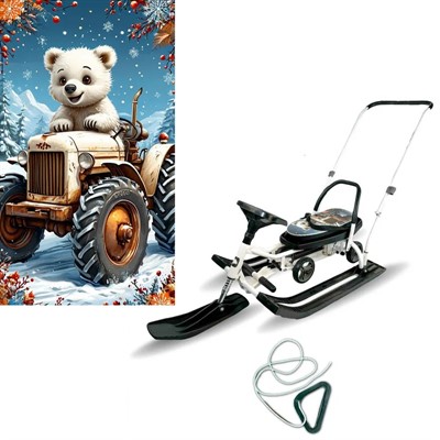 Снегокат 109 SNOWKAT Wheel Мишка тракторист с П-образным толкателем и колёсами - фото 57057598