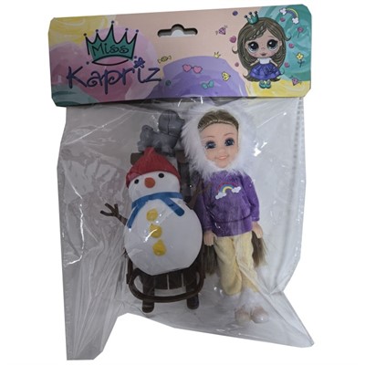 Кукла малышка Miss Kapriz MK55878D с санками и снеговиком в пак. - фото 58287892