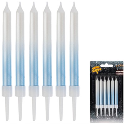 Свечи для торта Градиент бел/голуб перлам 8см 6шт - фото 59955657