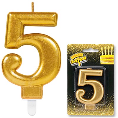 Свеча цифра "5" Золотая 8 см 1502-2838 - фото 60033797