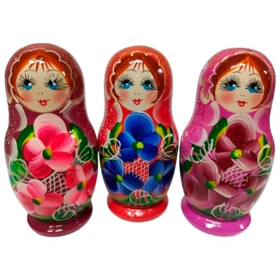Деревянная Матрешка 3 в 1 Цветы, Эскиз 14, Разноцветы М03110314 - фото 60033858