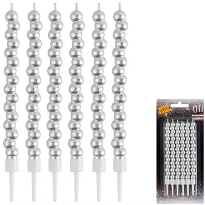 Свечи для торта Пузыри серебро 12см 6шт - фото 60033971