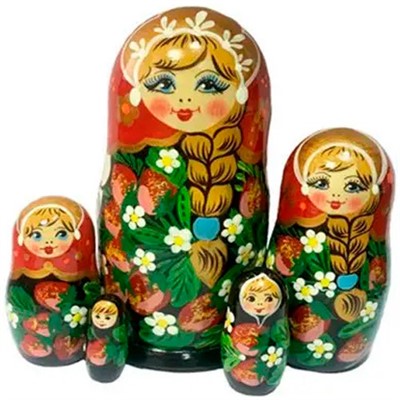 Деревянная Матрешка 5 в 1 средняя Ягодки, Эскиз 22, Земляничка с косой М05140222 - фото 60152968