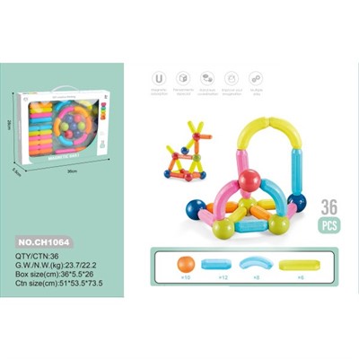 Конструктор магнитный CH1064 36 дет. в кор. - фото 60515415