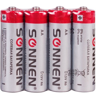 Элемент питания  SONNEN, АА (R6, 15А), солевые, пальчиковые 4 шт 451097 - фото 60617734